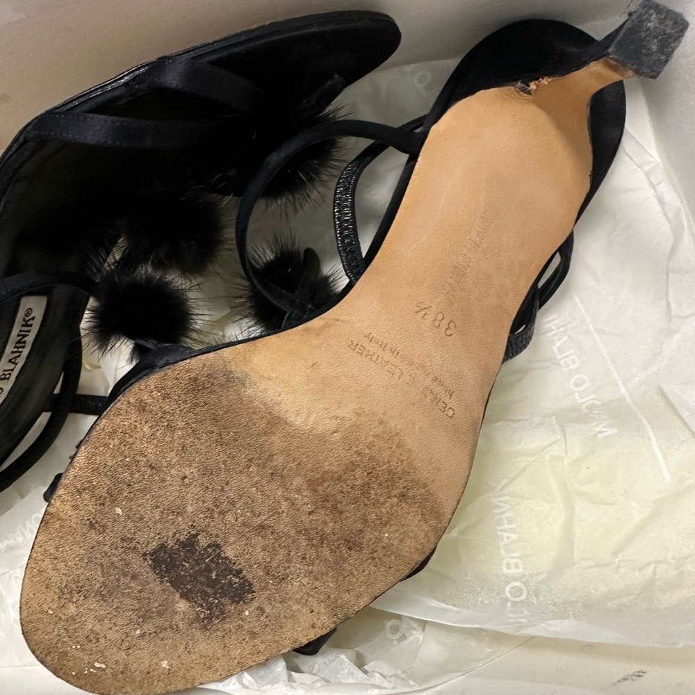 Manolo Blahnik Black Heels with Mink Balls - Picture 9 of 12